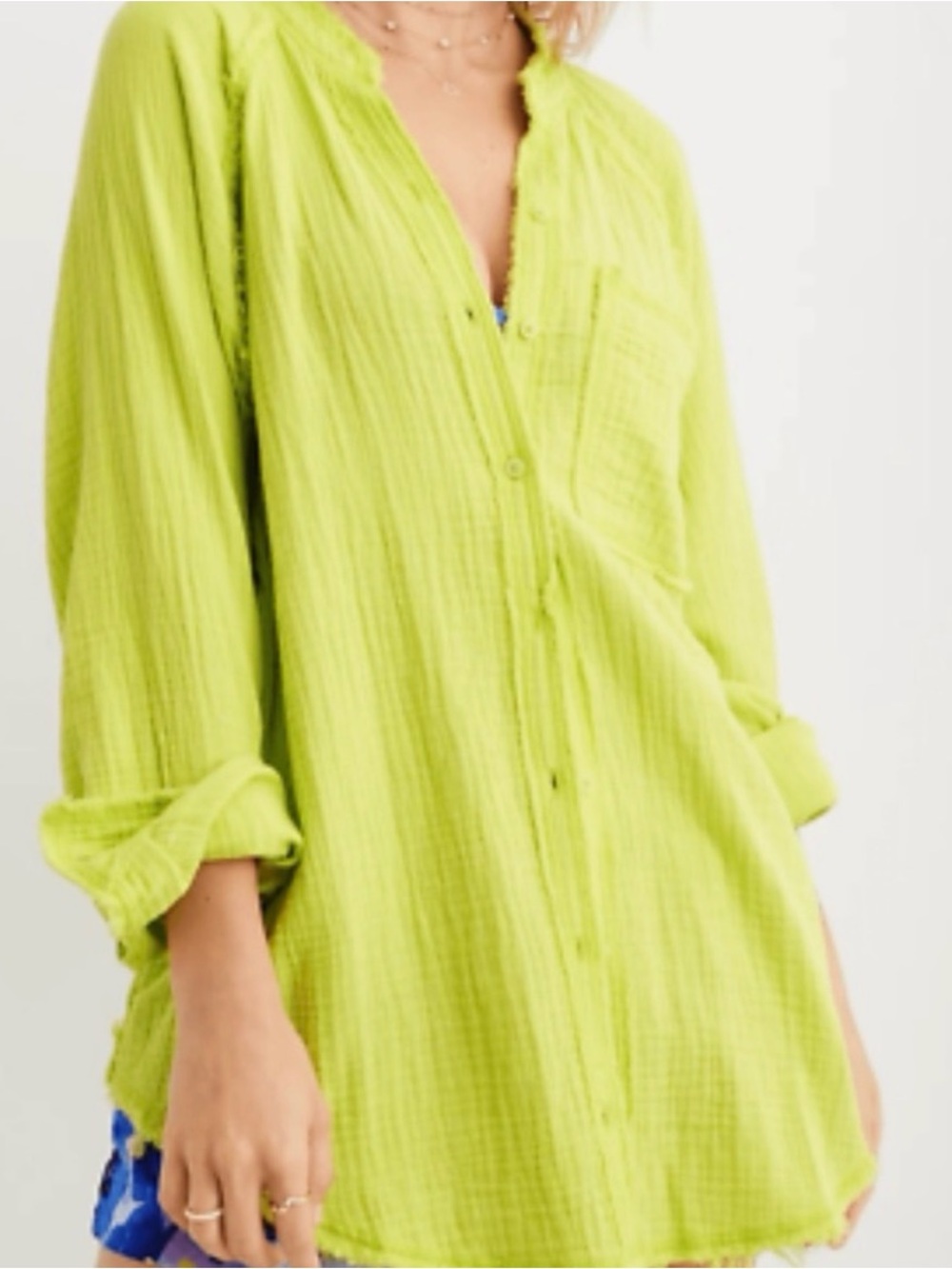 Lime Green Aerie Pool to Party Cover Up Shirt Chartreuse Bright Gauzy